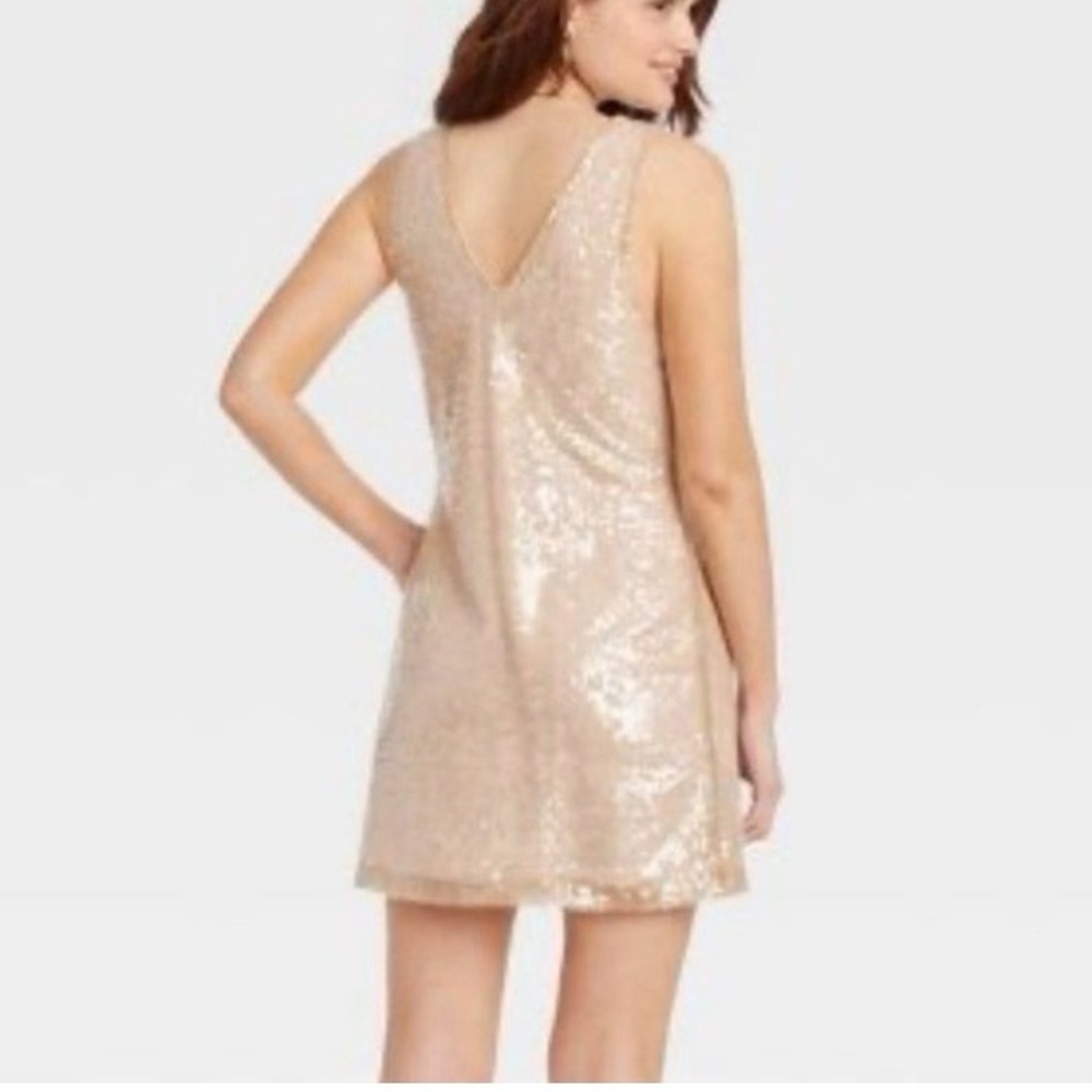 NWT A New Day Women's A-Line V-Neck Mini Sequin Party Dress - Cream (Medium) - Picture 2 of 9